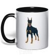 Mug with a colored handle The Doberman is standing black фото