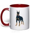 Mug with a colored handle The Doberman is standing red фото