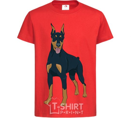Kids T-shirt The Doberman is standing red фото
