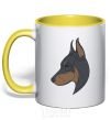 Mug with a colored handle Doberman portrait yellow фото