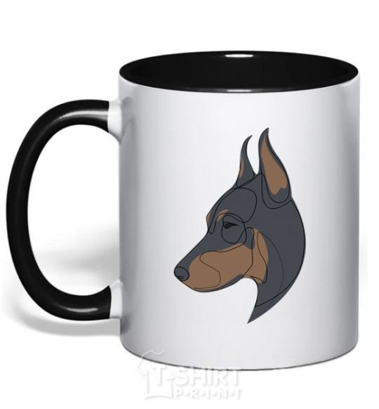 Mug with a colored handle Doberman portrait black фото