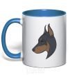 Mug with a colored handle Doberman portrait royal-blue фото