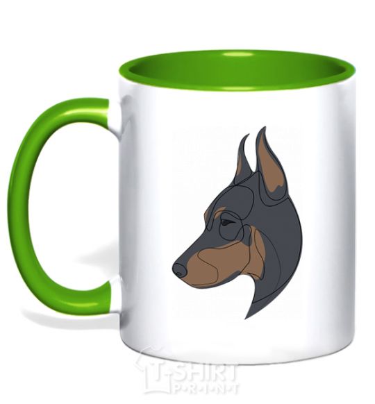 Mug with a colored handle Doberman portrait kelly-green фото