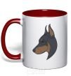 Mug with a colored handle Doberman portrait red фото