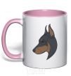 Mug with a colored handle Doberman portrait light-pink фото