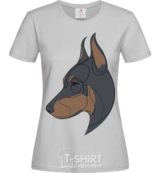 Women's T-shirt Doberman portrait grey фото