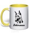 Mug with a colored handle DOBERMAN yellow фото