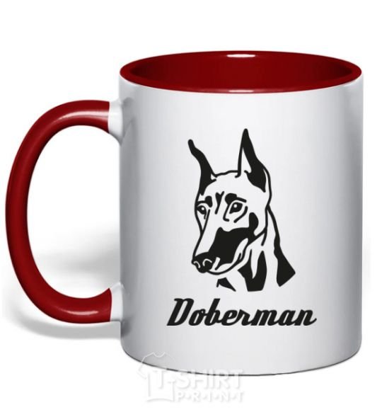 Mug with a colored handle DOBERMAN red фото