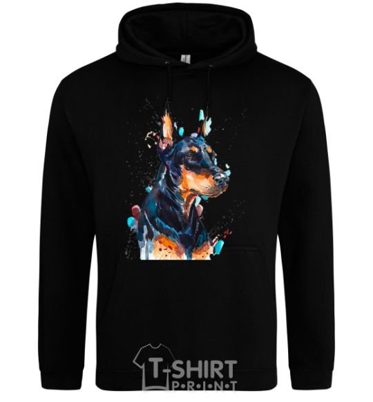 Мужская толстовка (худи) Watercolor doberman Черный фото