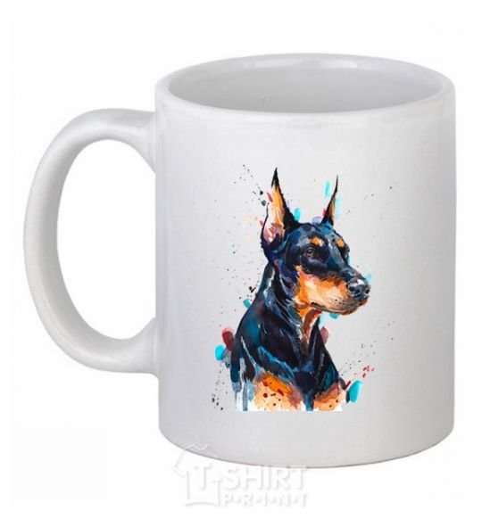 Чашка керамическая Watercolor doberman Белый фото