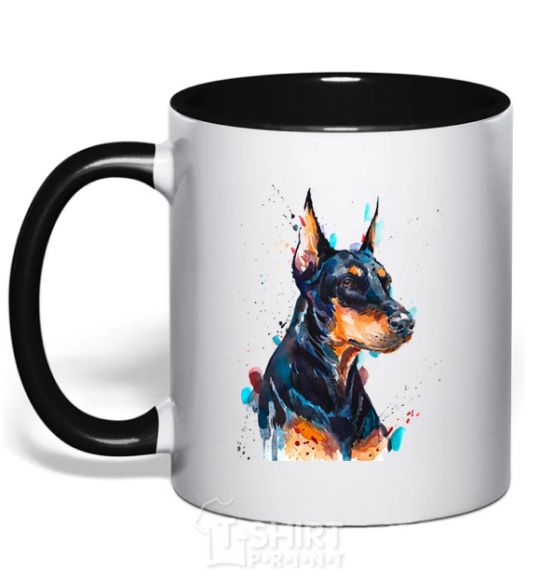 Чашка с цветной ручкой Watercolor doberman Черный фото