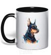 Mug with a colored handle Watercolor doberman black фото