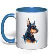 Mug with a colored handle Watercolor doberman royal-blue фото
