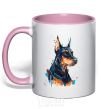 Mug with a colored handle Watercolor doberman light-pink фото