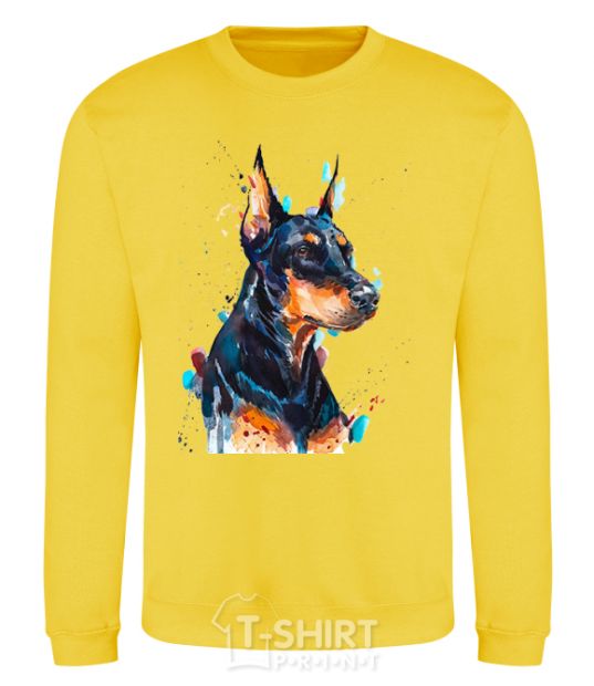 Sweatshirt Watercolor doberman yellow фото