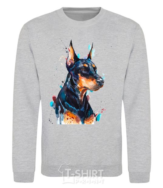 Свитшот Watercolor doberman Серый меланж фото