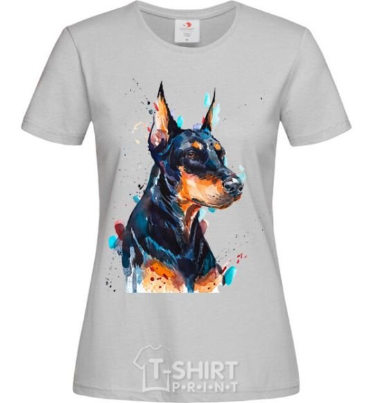 Женская футболка Watercolor doberman Серый фото