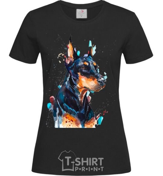 Women's T-shirt Watercolor doberman black фото