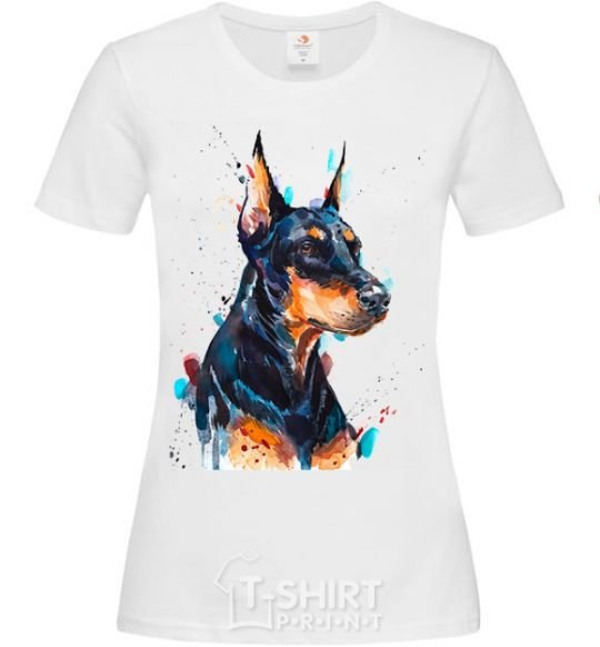 Женская футболка Watercolor doberman Белый фото