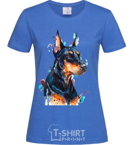 Women's T-shirt Watercolor doberman royal-blue фото