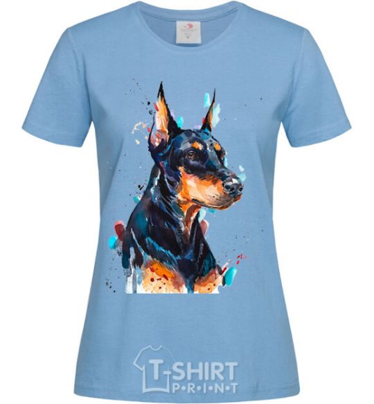 Women's T-shirt Watercolor doberman sky-blue фото