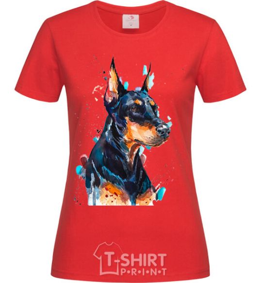 Women's T-shirt Watercolor doberman red фото