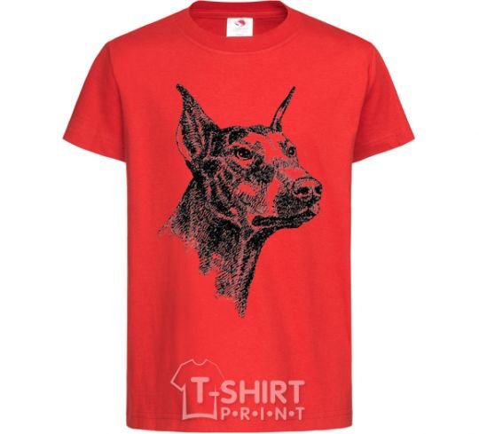 Kids T-shirt A Doberman's muzzle red фото