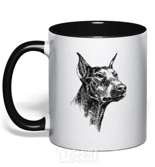 Mug with a colored handle A Doberman's muzzle black фото