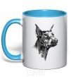 Mug with a colored handle A Doberman's muzzle sky-blue фото