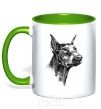 Mug with a colored handle A Doberman's muzzle kelly-green фото