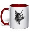 Mug with a colored handle A Doberman's muzzle red фото
