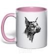 Mug with a colored handle A Doberman's muzzle light-pink фото