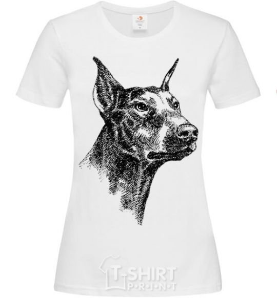 Women's T-shirt A Doberman's muzzle White фото