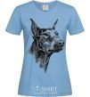 Women's T-shirt A Doberman's muzzle sky-blue фото