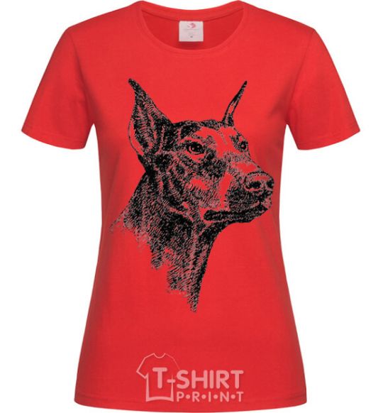 Women's T-shirt A Doberman's muzzle red фото