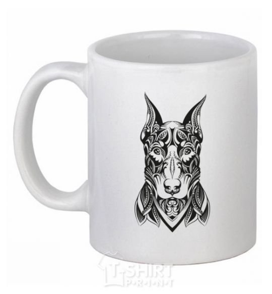 Ceramic mug Blackrcolor doberman White фото