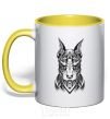 Mug with a colored handle Blackrcolor doberman yellow фото