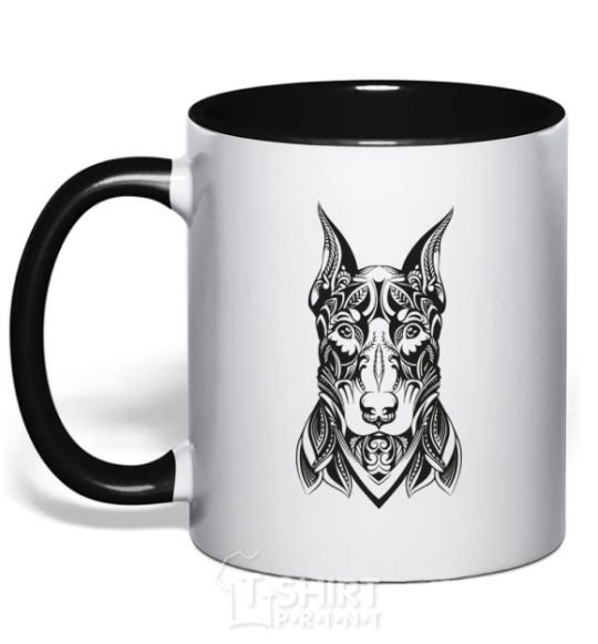 Mug with a colored handle Blackrcolor doberman black фото