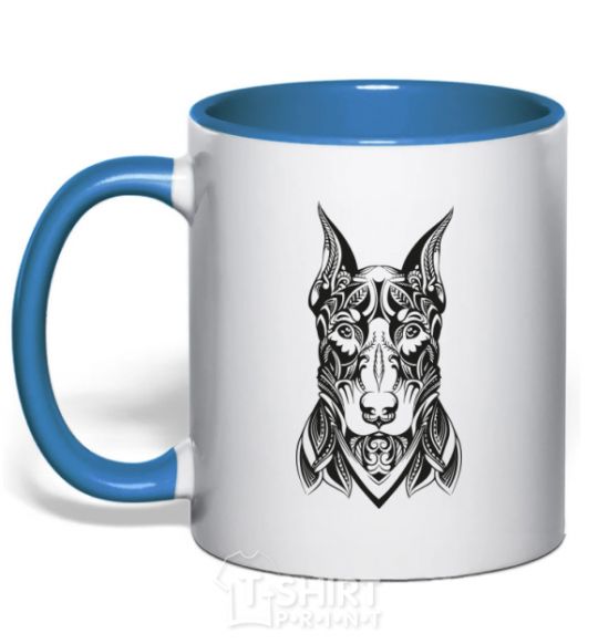 Mug with a colored handle Blackrcolor doberman royal-blue фото