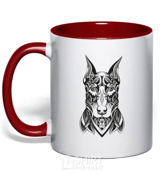 Mug with a colored handle Blackrcolor doberman red фото