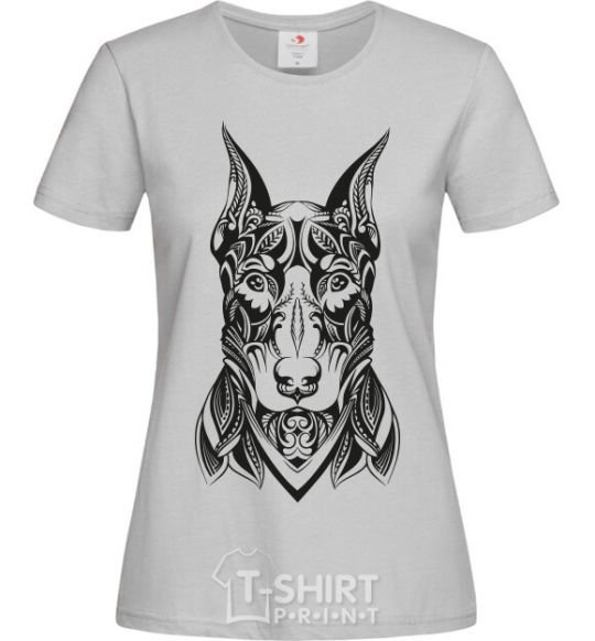 Women's T-shirt Blackrcolor doberman grey фото