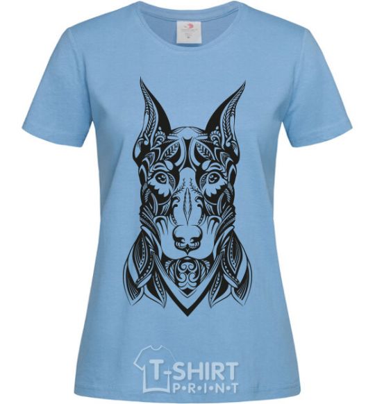 Women's T-shirt Blackrcolor doberman sky-blue фото