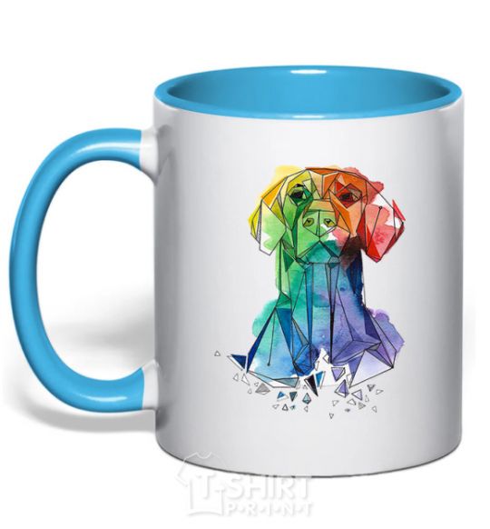 Mug with a colored handle Labrador colored sky-blue фото