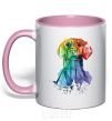 Mug with a colored handle Labrador colored light-pink фото