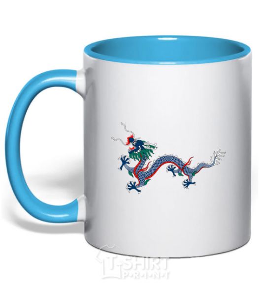Mug with a colored handle Colored Dragon sky-blue фото