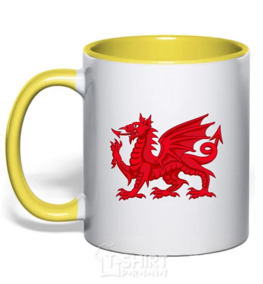 Mug with a colored handle Red Dragon yellow фото