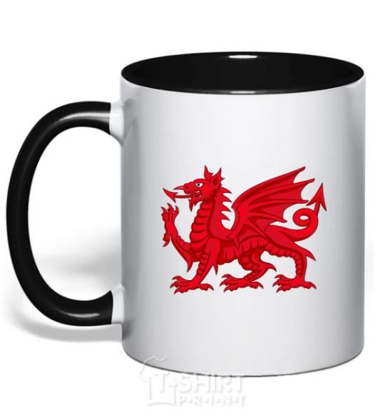 Mug with a colored handle Red Dragon black фото