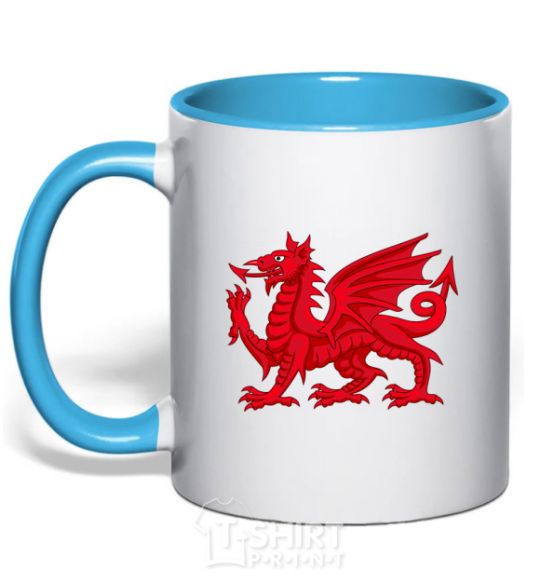 Mug with a colored handle Red Dragon sky-blue фото