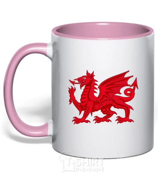 Mug with a colored handle Red Dragon light-pink фото