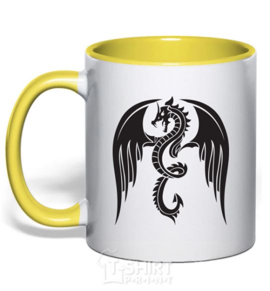 Mug with a colored handle Dragon Wings yellow фото